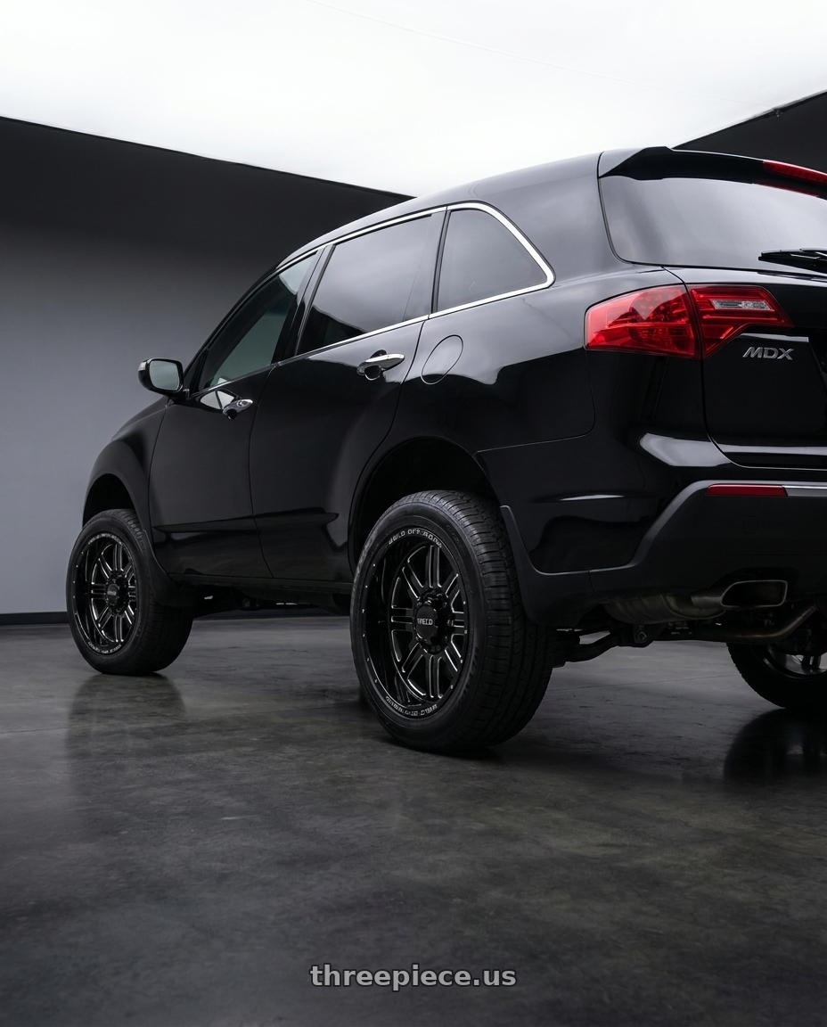2012 acura mdx with WELD Off-Road Chasm 5x114.3 18x9 0 Gloss Black/Milled wheels rear three quarter view square tires