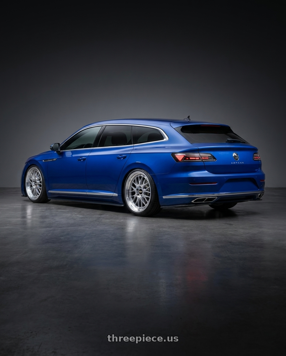 2024 VW ARTEON SHOOTING BRAKE with BBS LM-R 5x120 20x9.5+23 Diamond Silver wheels rear three quarter view slight stretch tires