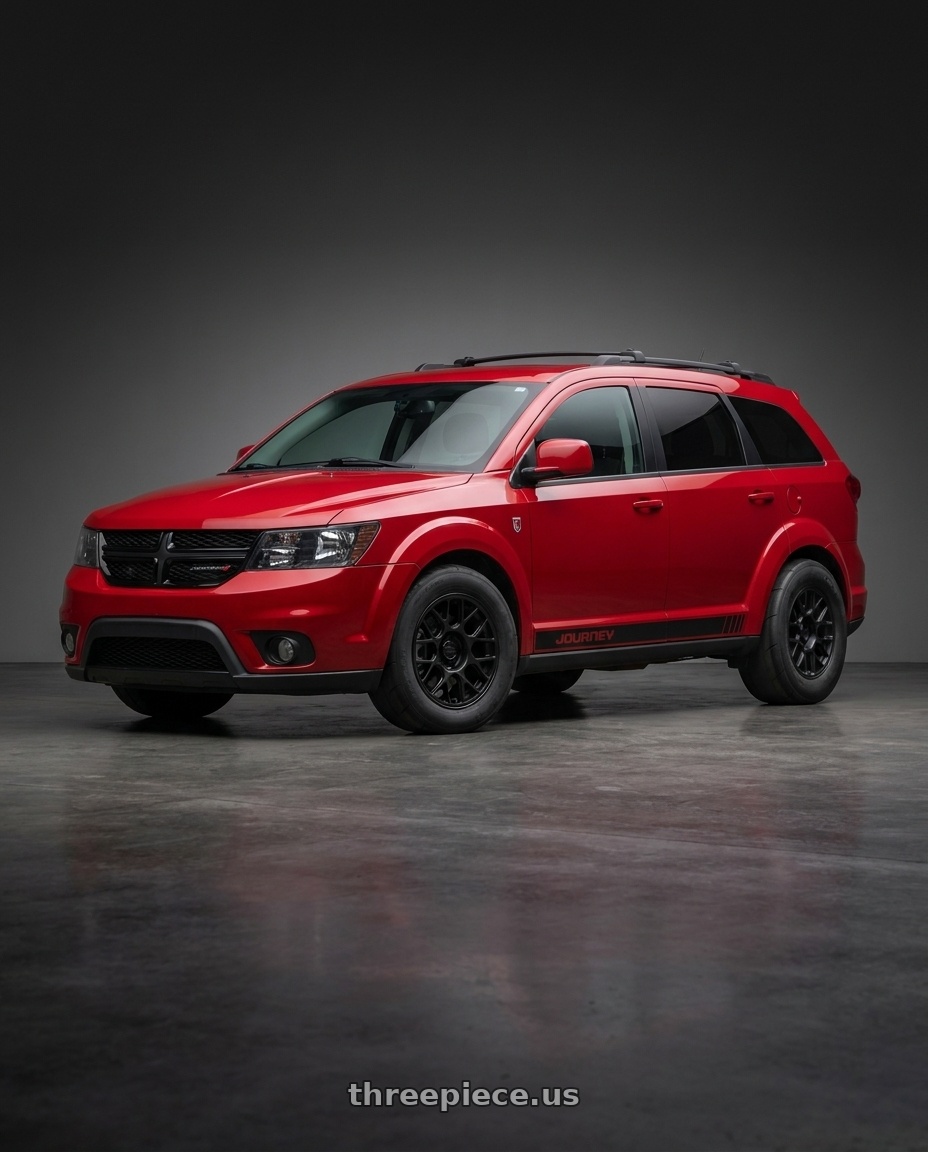 2017 Dodge Journey SXT with KMC KM730 HATCHET 5X127 17X8.5 +25 MATTE BLACK wheels front three quarter view stock stance