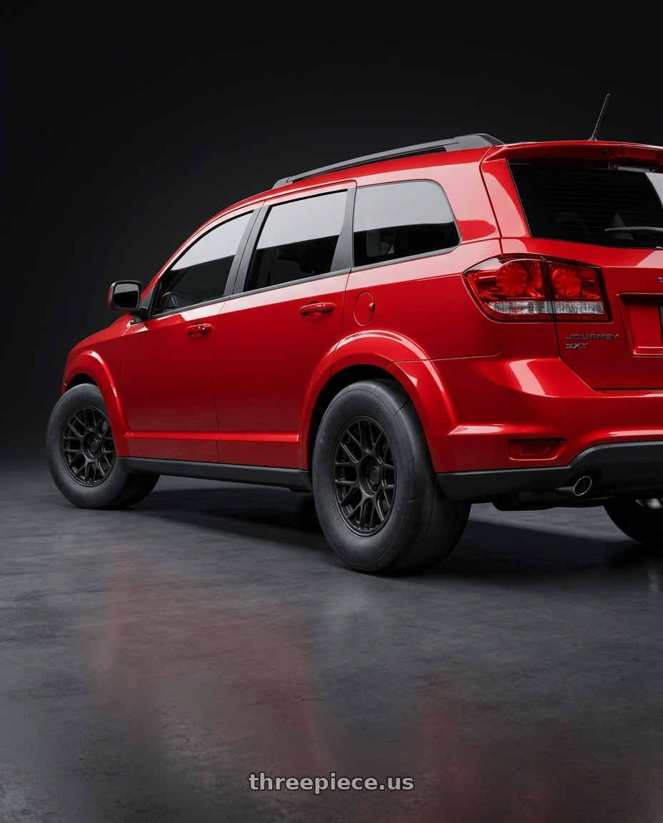 2017 Dodge Journey SXT with KMC KM730 HATCHET 5X127 17X8.5 +25 MATTE BLACK wheels rear three quarter view excessive tires