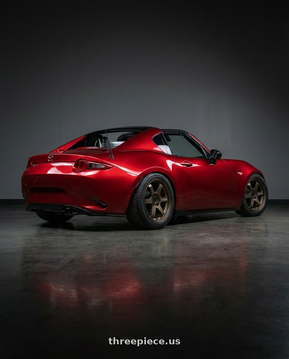2025 Mazda MX5 RF with Enkei RCT5 5x114.3 18x9.5+38 Dark Silver wheels rear three quarter view meaty tires