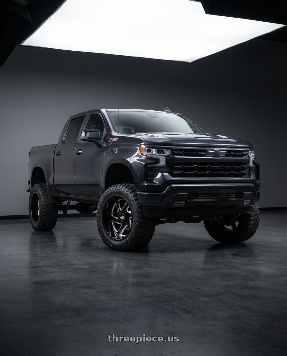 2023 Chevrolet Silverado 1500 with Moto Metal MO400 6X139.7 22X14 -76 GLOSS BLACK MILLED wheels