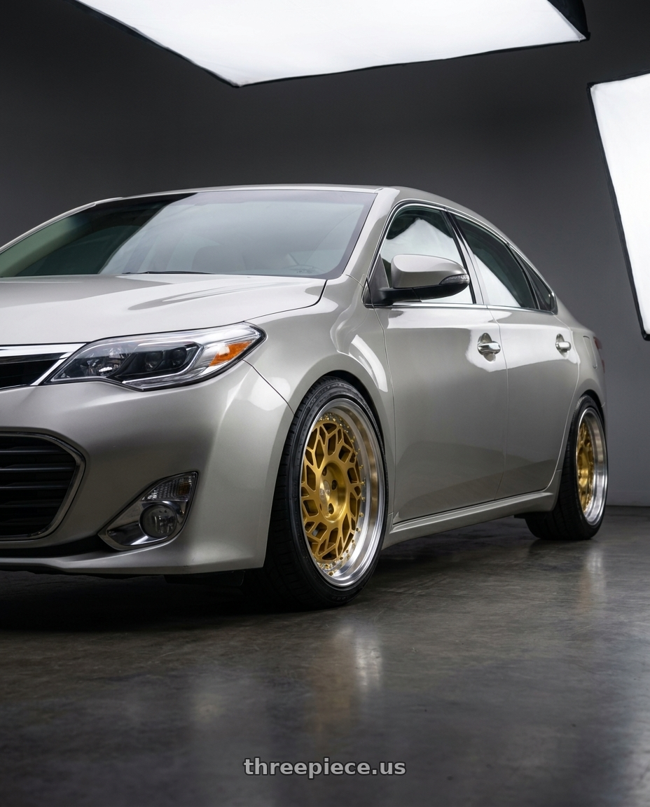2013 toyota avalon with F1R R32 5x114.3 18x8.5 +33 Brushed Gold/Polish Lip wheels