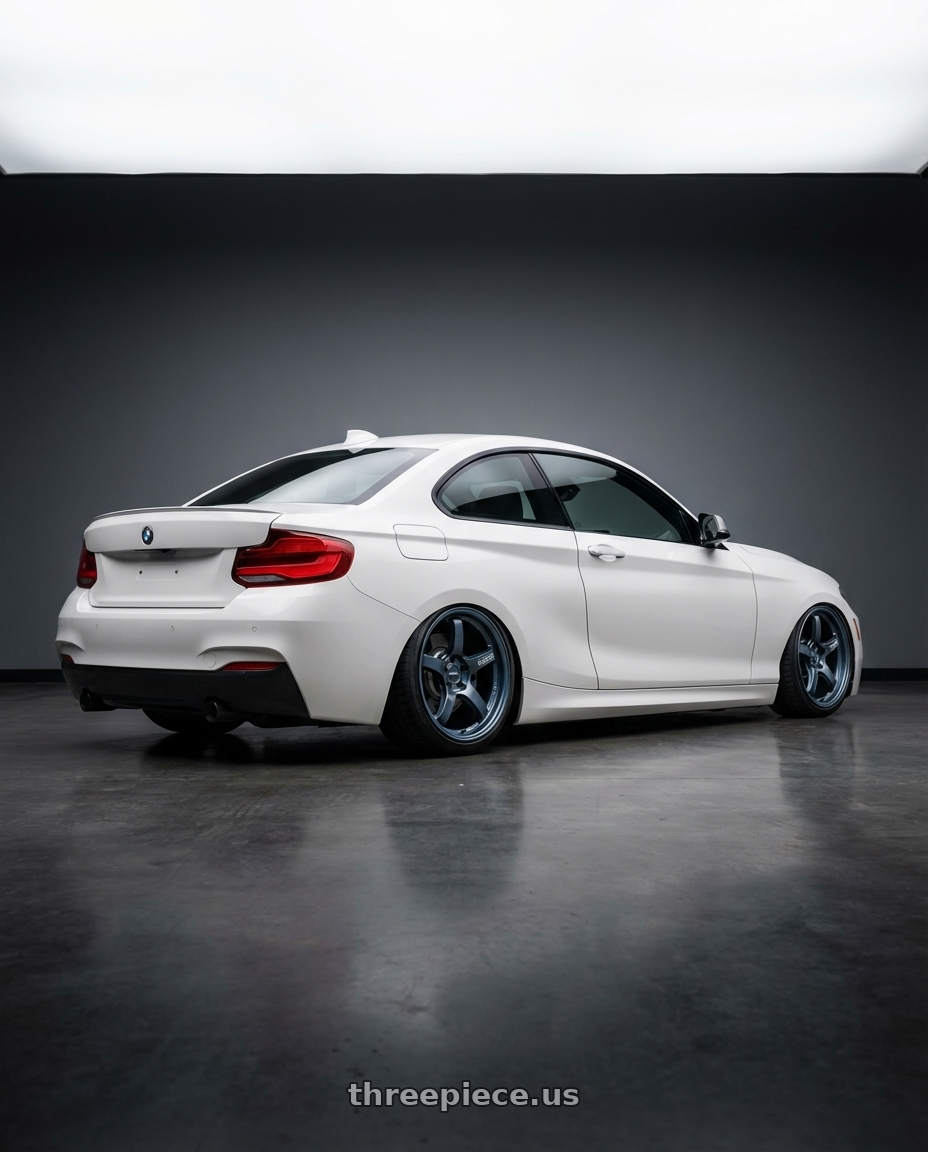 2018 BMW 2 Series F22 with Gram Lights 57CR 5x120 19x9.5+35 Gunblue II wheels rear three quarter view slight stretch tires