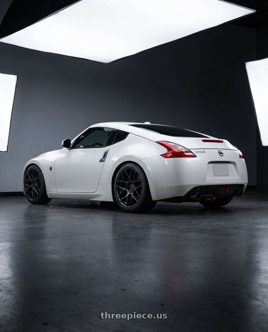 2019 Nissan 370Z with Aodhan AFF2 5x114.3 19x8.5+35 Matte Black wheels rear three quarter view square tires
