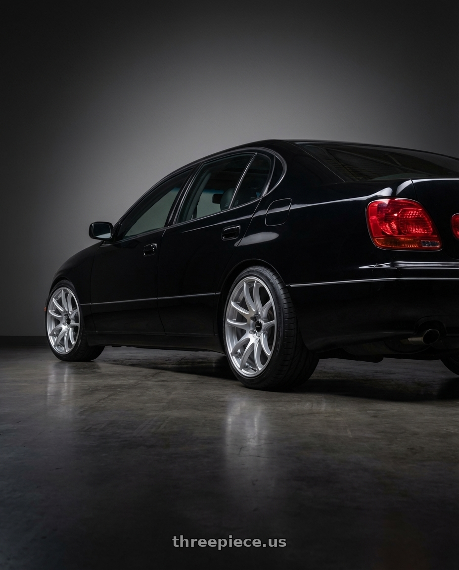 2003 lexus gs300 sport design with Vors TR4 5x114.3 18x8.5  +35 Silver Machine Face wheels rear three quarter view slight stretch tires