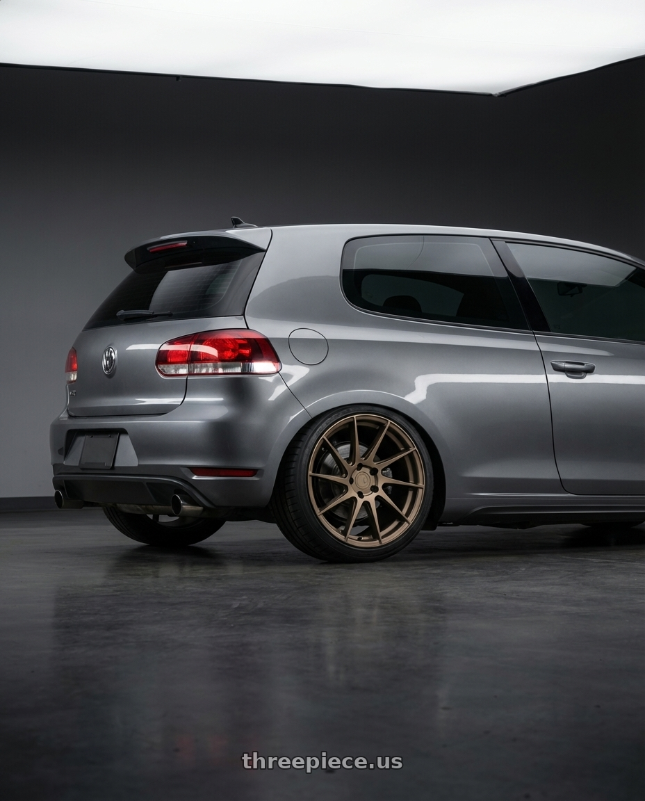 2013 Volkswagen GTI MK6 with Aodhan AH09 5x112 18x8.5 +35 Matte Bronze wheels rear three quarter view square tires