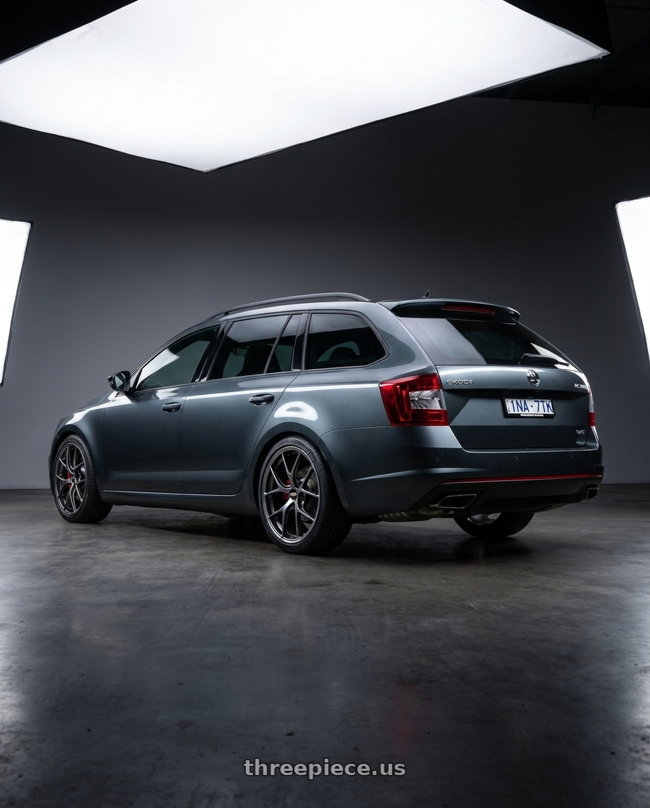 2019 Skoda Octavia vrs with BBS RI-D 5x112 20x8.5 +41 Diamond Black wheels rear three quarter view square tires