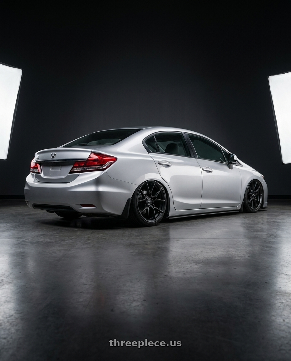 2013 Honda civic lx with Rotiform RC199 KPR 5X120 20x9 +38 SATIN BLACK wheels rear three quarter view slight stretch tires