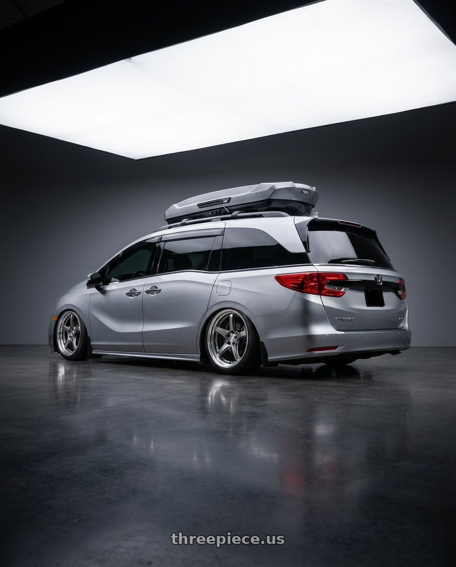 2024 honda odyssey with Work T5R 2P 5x120 19x7.5 +45 GT SILVER wheels rear three quarter view slight stretch tires