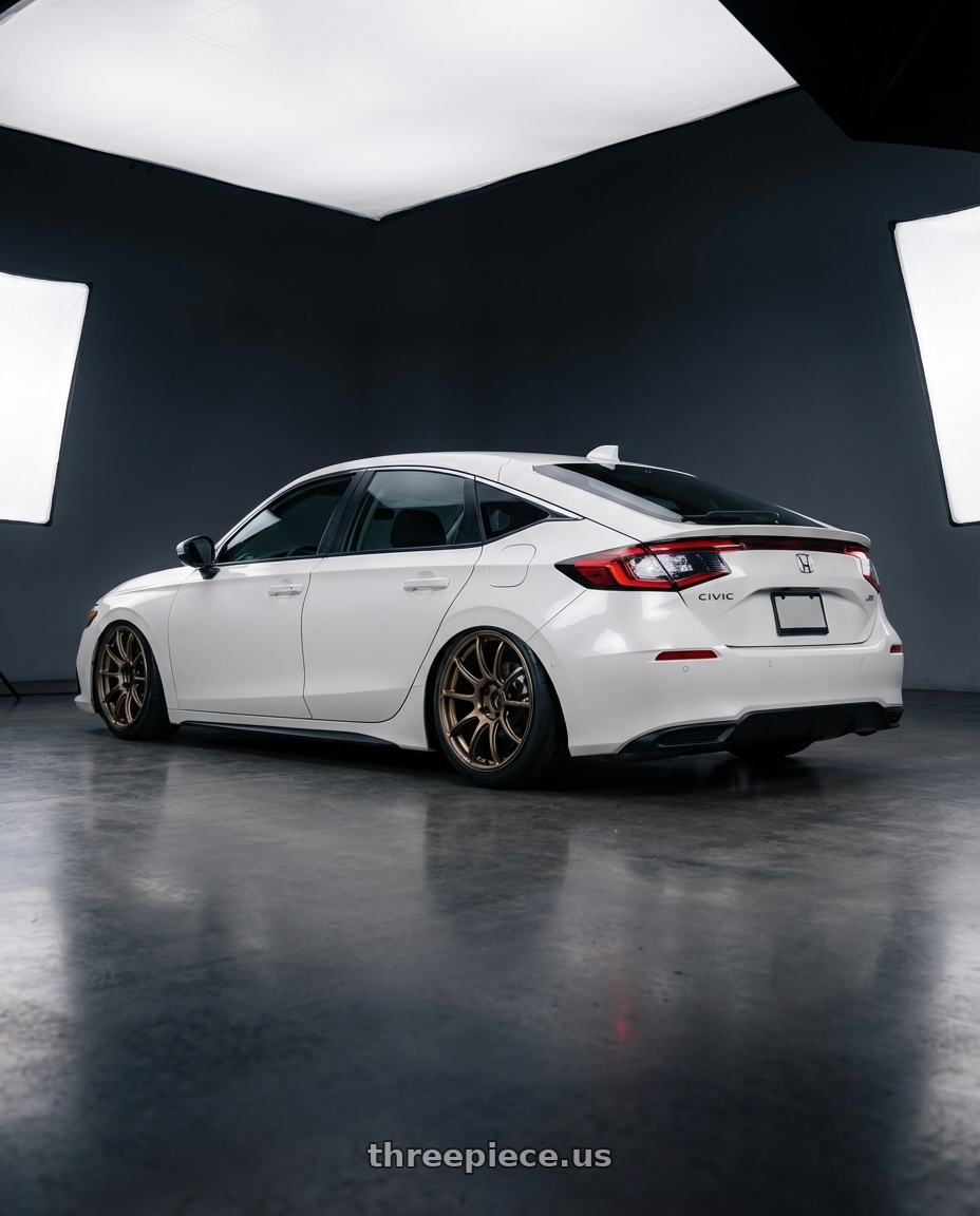 2024 Honda Civic with Advan RZ II 5x114.3 19x8.5+38 Racing Bronze wheels rear three quarter view slight stretch tires