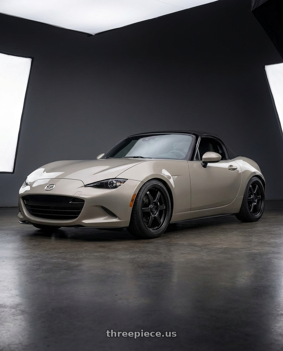 2021 Mazda MX-5 Miata ND with Konig Backbone 5x114.3 17x7.5+35 Matte Black Milling Logo on Spoke wheels