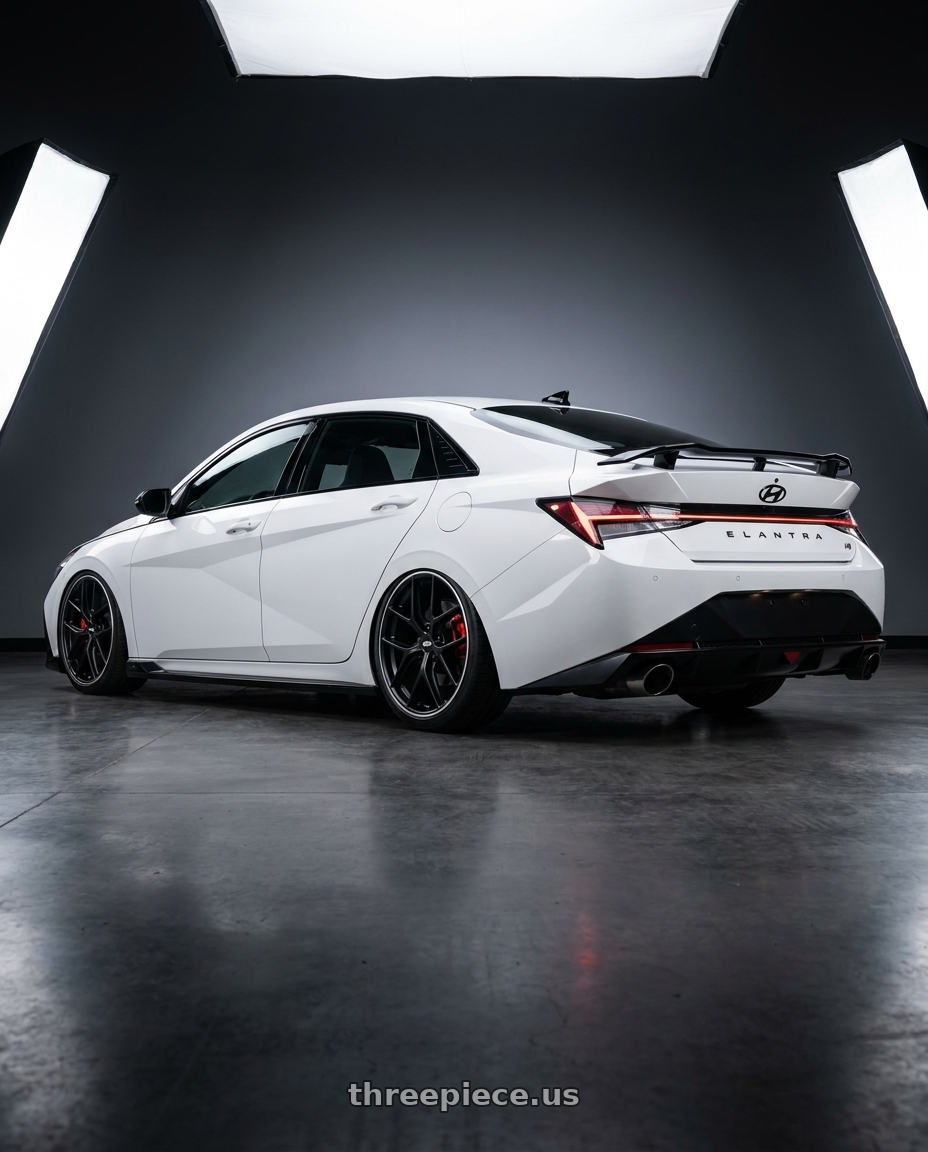 2024 Hyundai Elantra N with BBS CC-R 5x114.3 19x8.5+30 Satin Black wheels rear three quarter view slight stretch tires