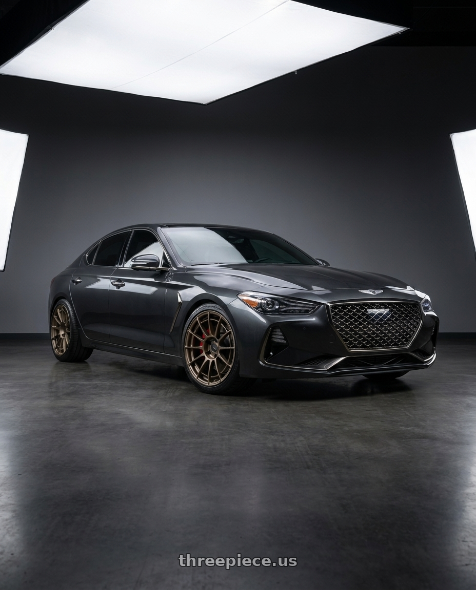2019 Genesis G70 with Enkei NT03RR 5x114.3 18x9.5+27 Titanium Gold wheels