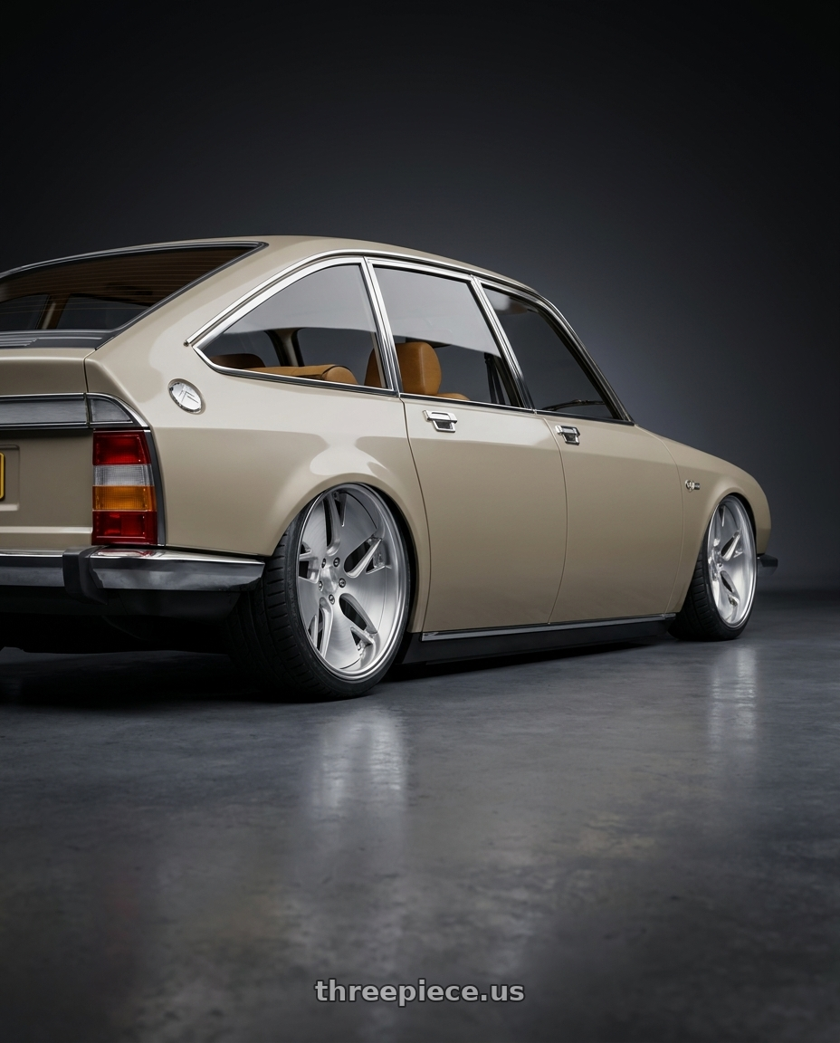 1973 citroen GS with Work Gnosis Cvd 5x114.3 19x7.5+45 O Disk Brush Silver Clear wheels rear three quarter view slight stretch tires