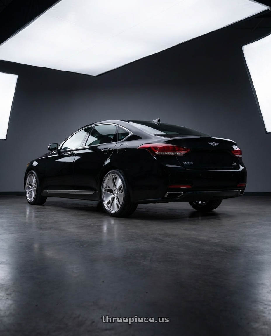 2016 hyundai genesis 3 8 with Work Gnosis Cvd 5x114.3 19x8.5+38 A Disk Composite Buffed And Brushed wheels rear three quarter view square tires