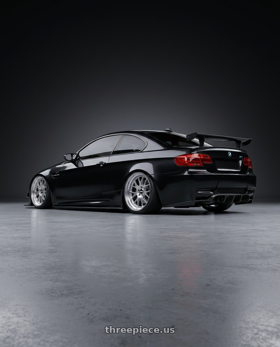 2011 BMW E92 M3 黑色 全車MP套件大尾翼 with BBS CH-R 5x120 20x10.5 +24 Brilliant Silver Polished Rim Protector wheels rear three quarter view extreme stretch tires