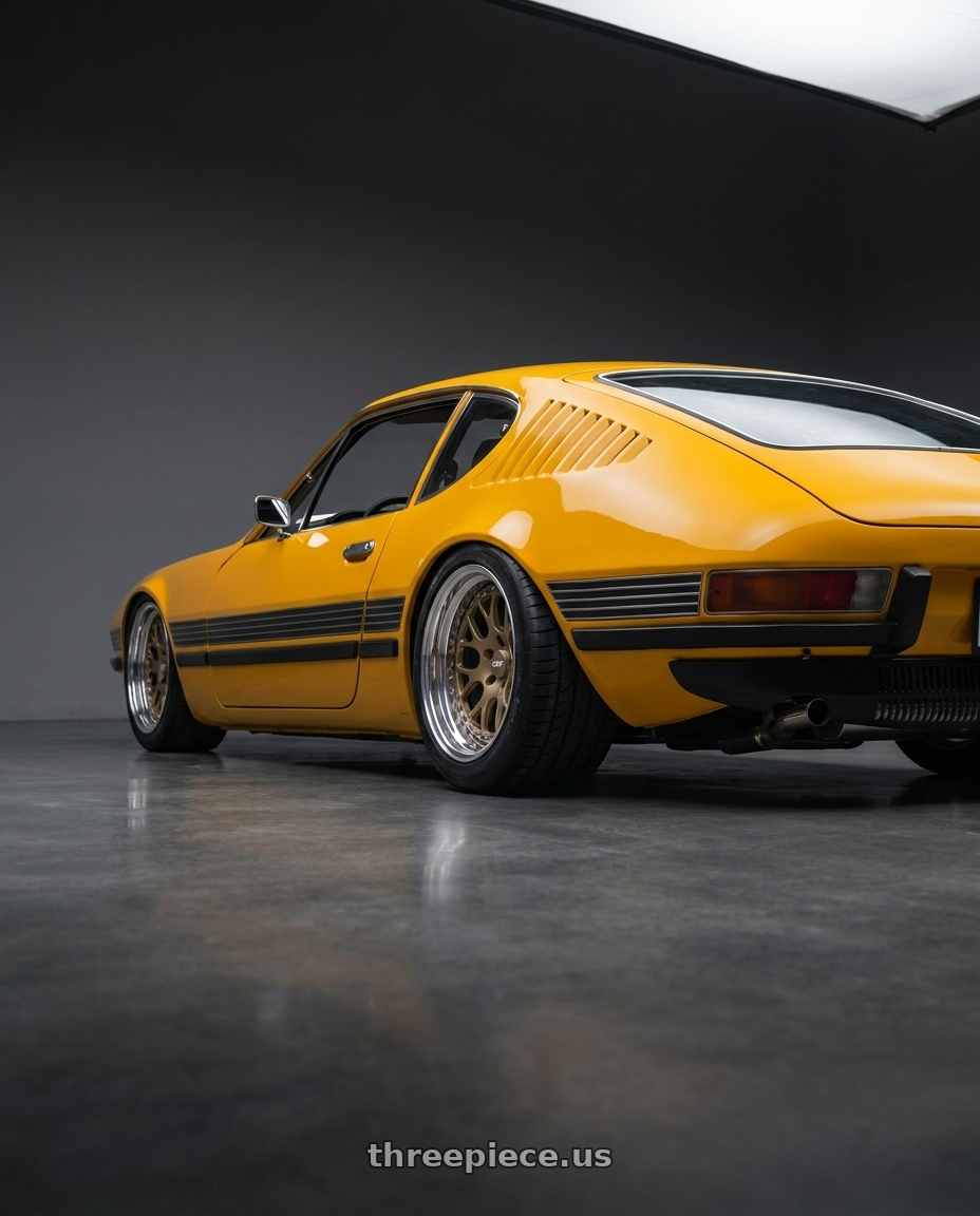 1974 VW SP2 with CCW CZ14 5x130 17x7 +70 Polished wheels rear three quarter view square tires