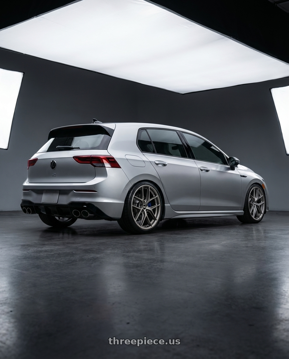 2024 Volkswagen Golf R MK8 with BBS CC-R 5x112 19x9.0+42 Satin Platinum wheels rear three quarter view square tires