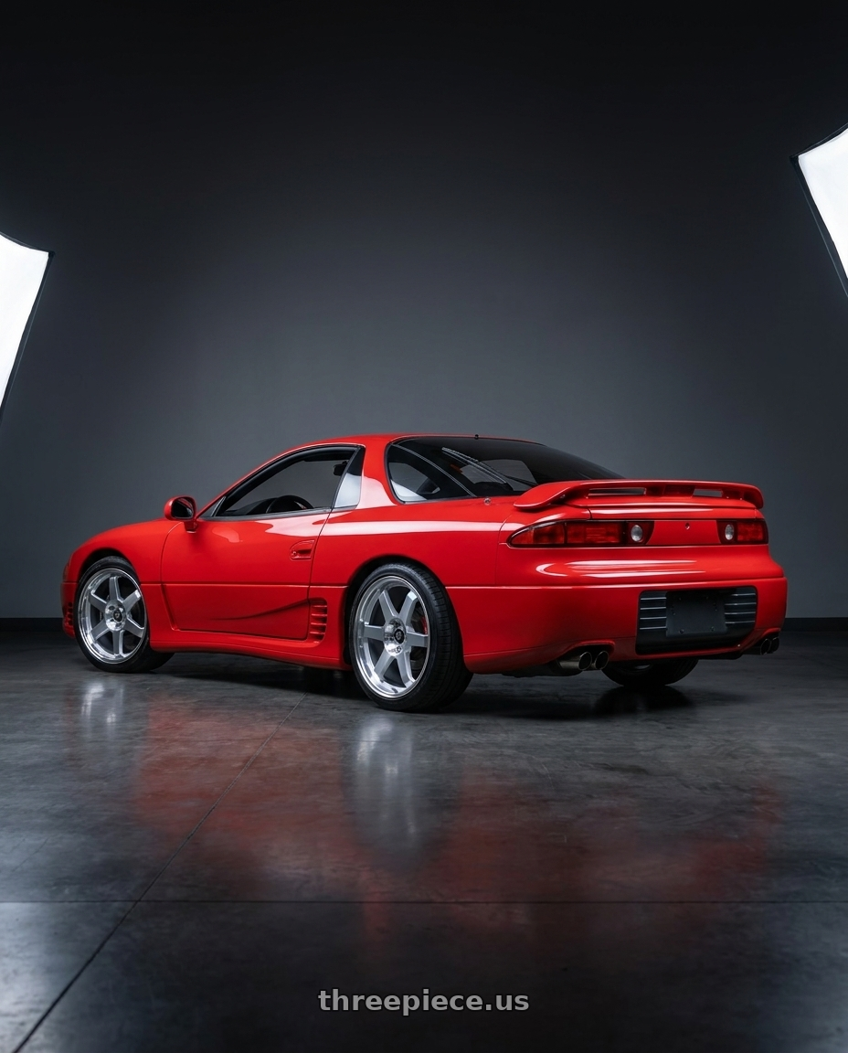 1993 Mitsubishi 3000gt vr4 with MST Wheels Time Attack 5X114.3 18X8.5 +40 Machined wheels rear three quarter view square tires