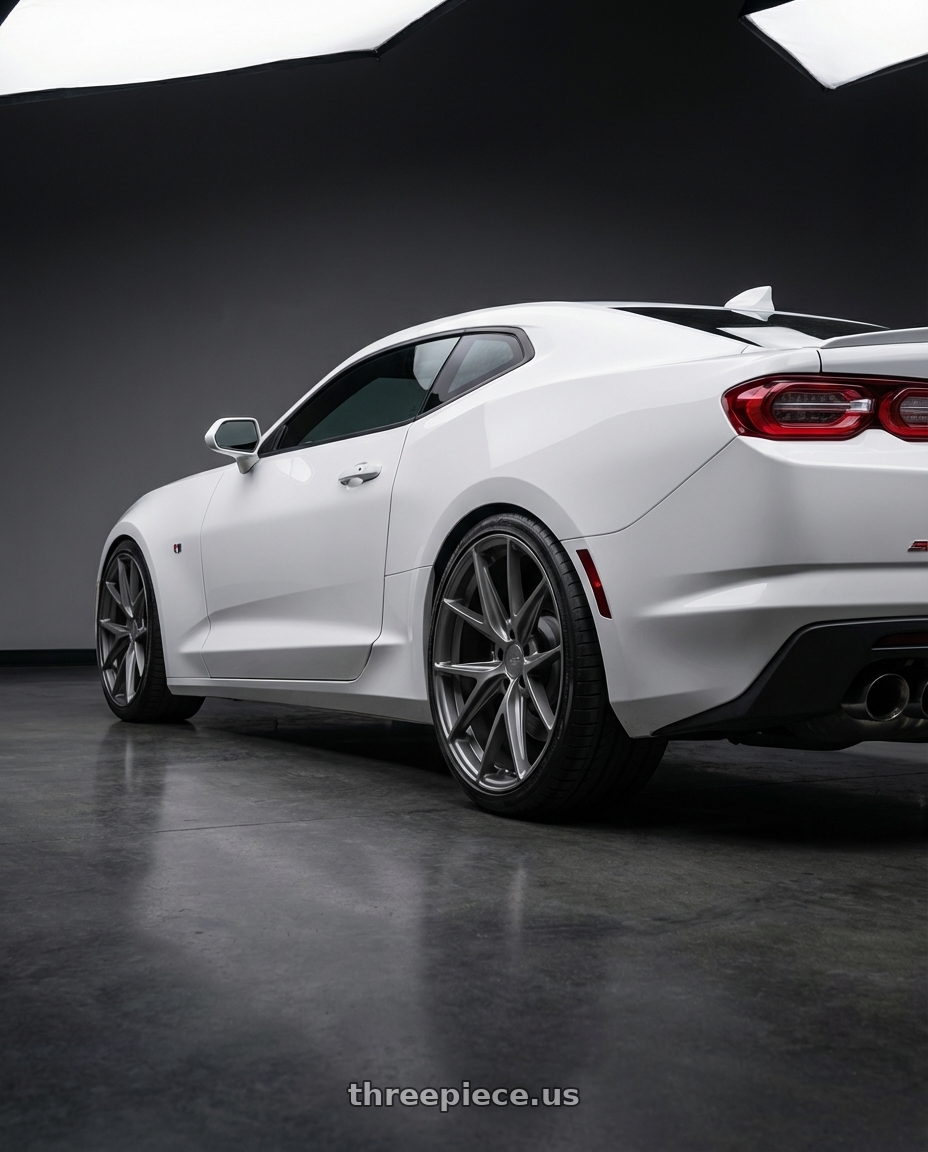 2022 Chevrolet Camaro with Niche 1PC M116 MISANO 5X120 20X10.5 +35 MATTE GUN METAL wheels rear three quarter view square tires