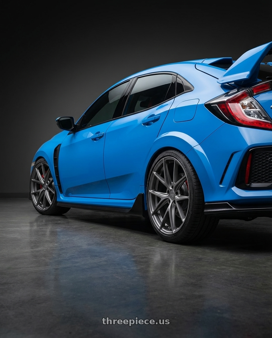 2020 Honda Civic Type R with Niche 1PC M116 MISANO 5X120 19X8.5 +35 MATTE GUN METAL wheels rear three quarter view square tires
