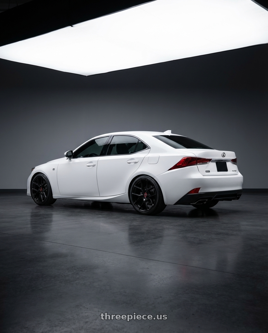 2018 Lexus IS 350 F Sport with Vossen HF-5 19x8.5 / 5x114.3 / ET32 / Flat Face / 73.1 - Gloss Black Wheel - HF5-9N60 wheels rear three quarter view square tires