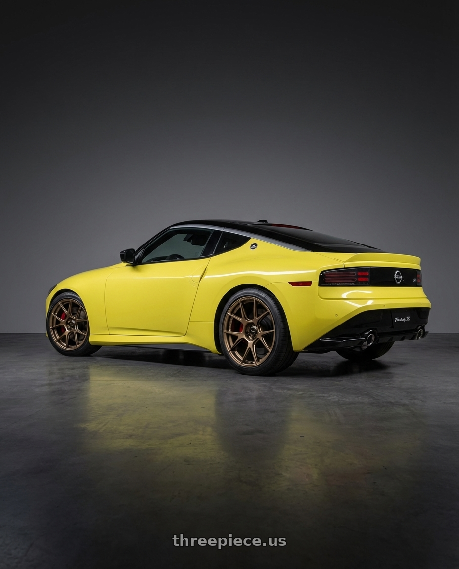 2024 Nissan Z with Konig Ampliform 5x114.3 19x9.5+35 Gloss Bronze wheels rear three quarter view square tires