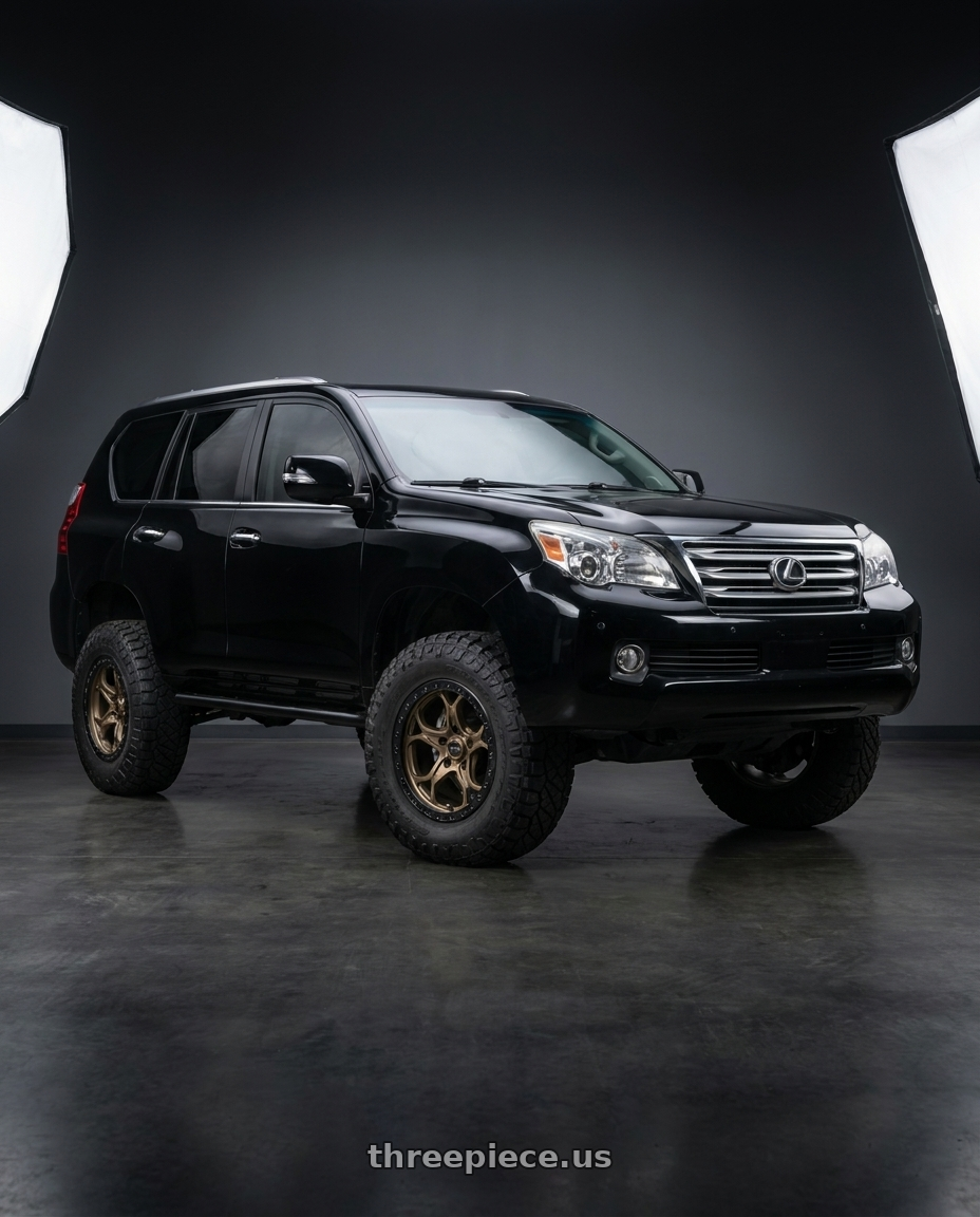 2012 Lexus gx460 with WELD Off-Road Ledge 6x139.7 20x10 -18 Satin Bronze / Satin Black wheels