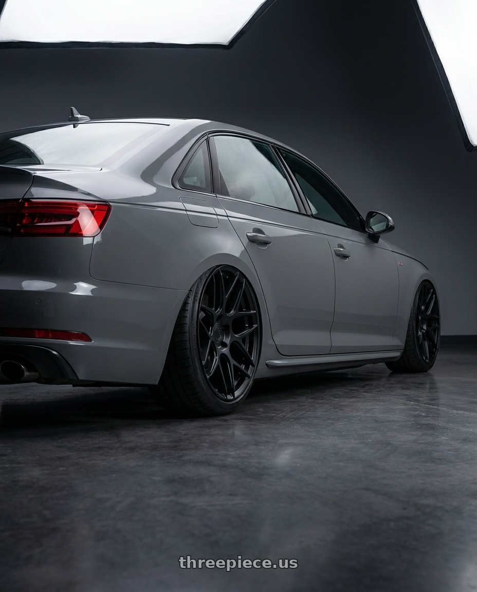 2023 Audi S4 B9 with Aodhan AFF2 5x112 20x9+30 Matte Black wheels rear three quarter view slight stretch tires