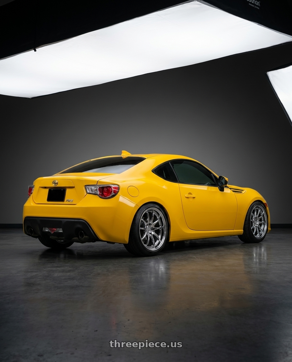 2015 SCION FRS with Aodhan DS02 5X100 18x9.5+35 Vacuum Chrome wheels rear three quarter view slight stretch tires