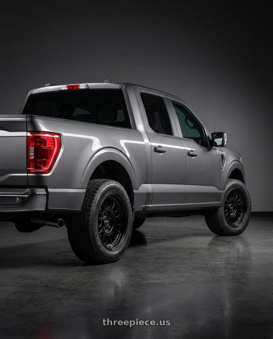 2021 Ford F-150 XL with Method Race Wheels 318B 6X135 17x8.5 +0 GLOSS BLACK wheels rear three quarter view square tires