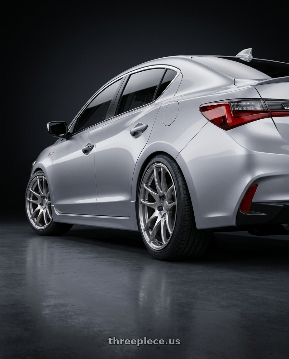 2020 Acura ILX with Work Emotion Cr Kiwami 5x114.3 17x7 +38 Gt Silver wheels rear three quarter view square tires