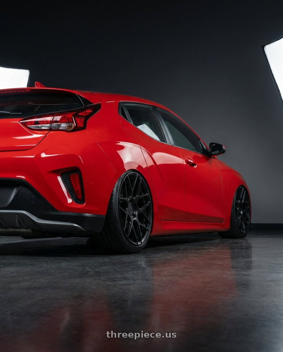 2022 Hyundai Veloster N with Aodhan AFF2 5x114.3 19x8.5+35 Matte Black wheels rear three quarter view slight stretch tires