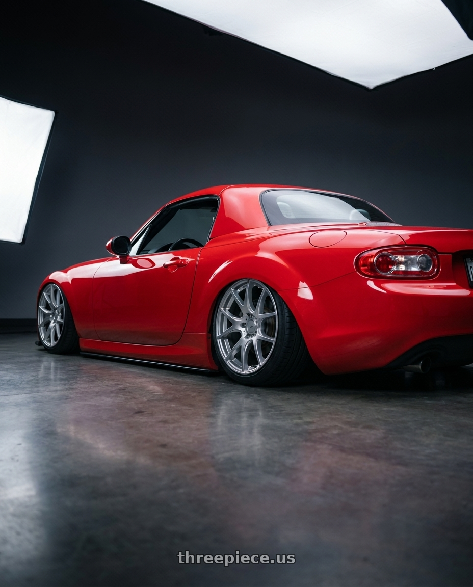 2012 Mazda MX-5 Miata NC with Ssr Gtv03 5x114.3 17x7+42  GLARE SILVER wheels rear three quarter view slight stretch tires