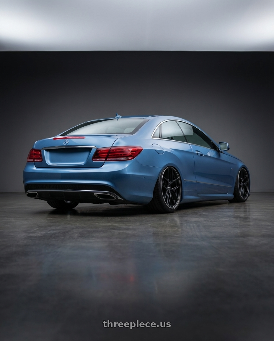 2014 Mercedes-Benz E-Class Coupe C207 with BBS CC-R 5x112 20x9.0+25 Satin Black wheels rear three quarter view slight stretch tires