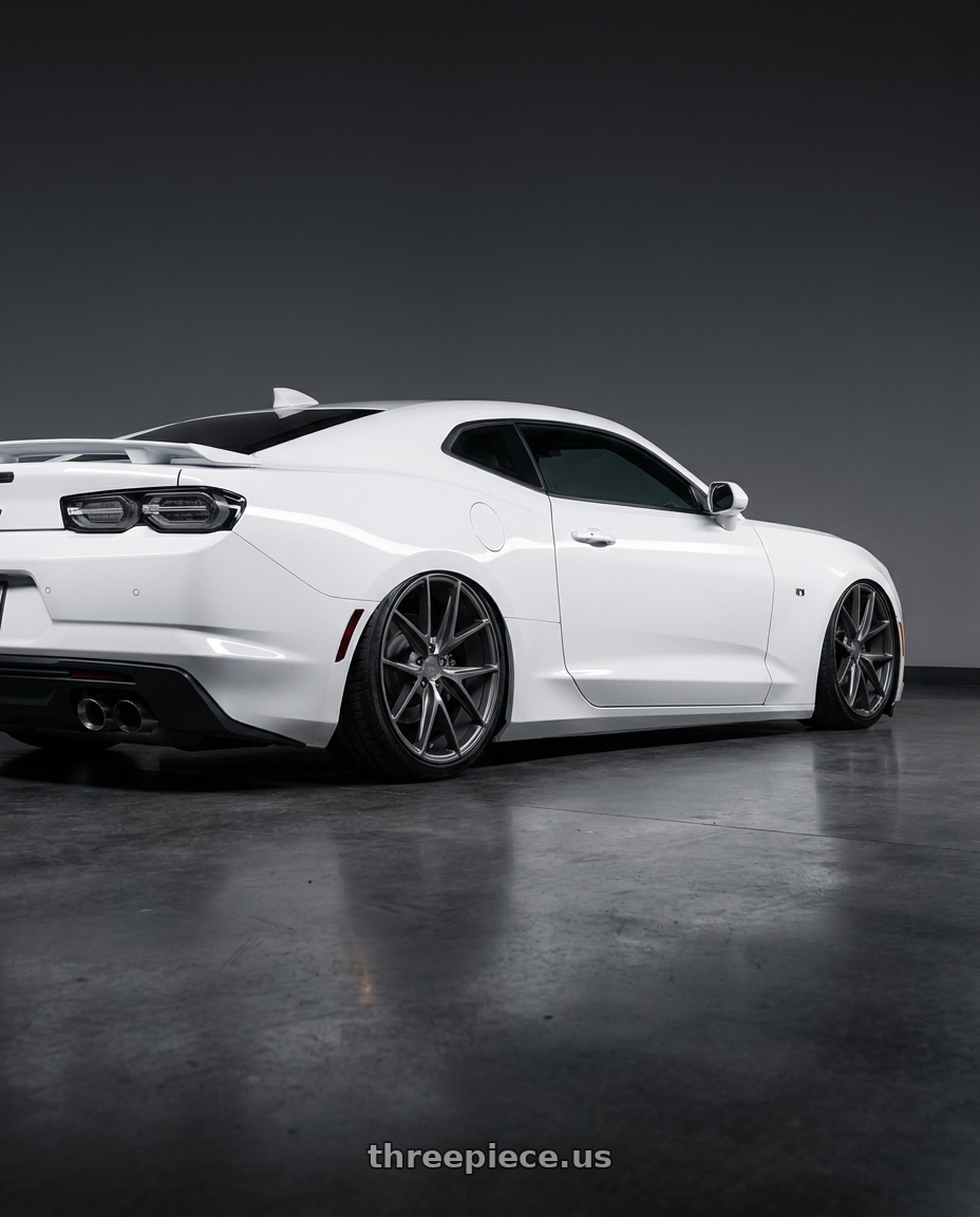 2022 Chevrolet Camaro with Niche 1PC M116 MISANO 5X120 20X9 +35 MATTE GUN METAL wheels rear three quarter view slight stretch tires