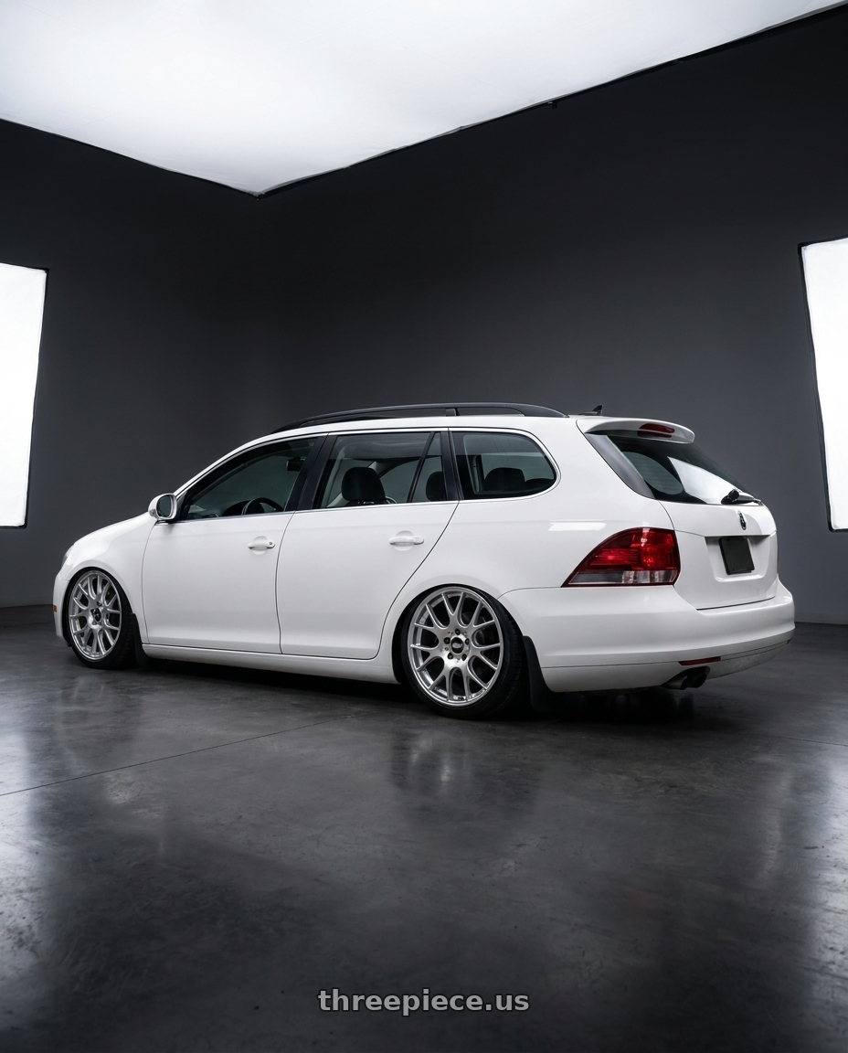 2014 VW JETTA SPORTWAGEN with BBS CH-R 5x112 19x8.5 +40 Brilliant Silver Polished Rim Protector wheels rear three quarter view square tires