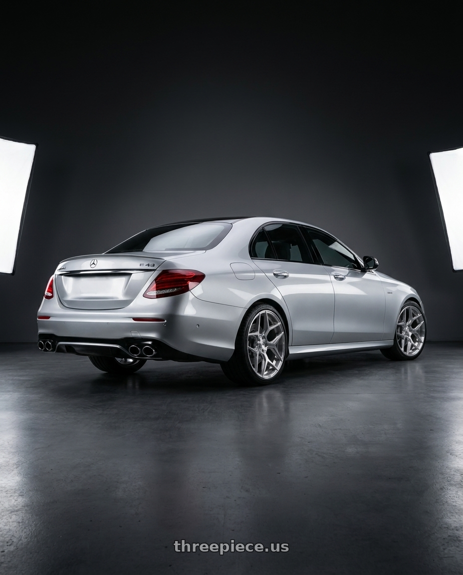 2017 Mercedes-Benz AMG E 43 with 4PLAY 4P06 5x127/5x139.7 22x10-18 Brushed wheels rear three quarter view square tires