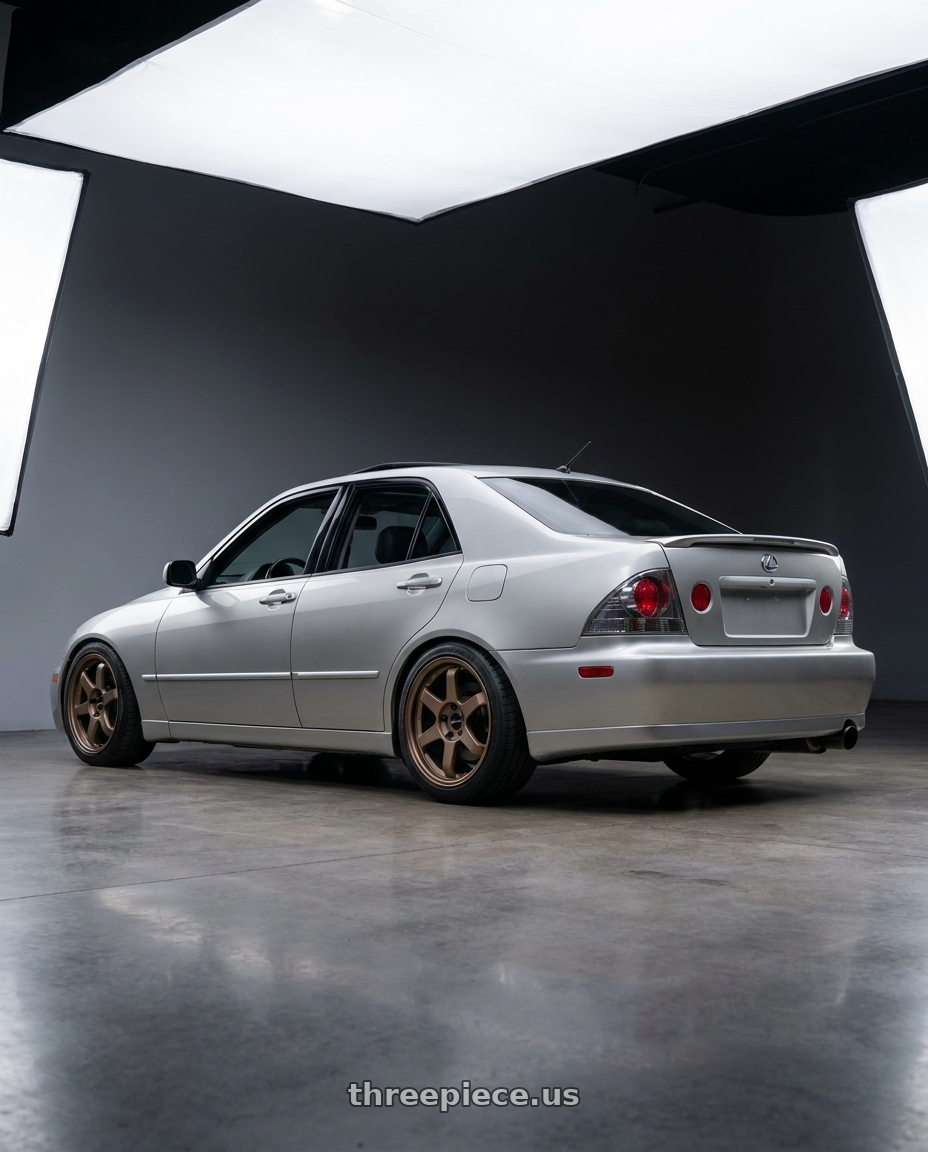 2002 Lexus is300 with KATANA RACING KR08 5x114.3 17x7.5 +40 Matte Bronze wheels rear three quarter view square tires