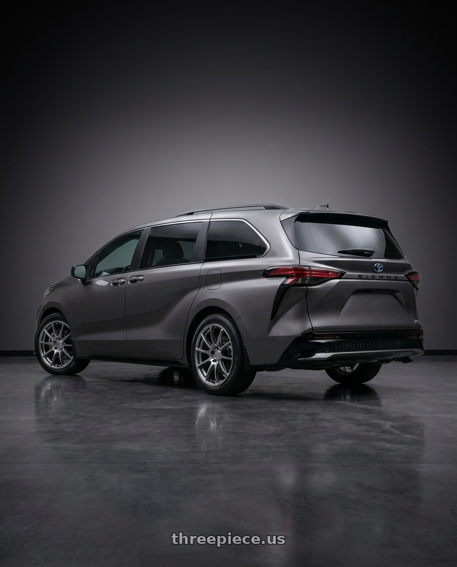 2026 toyota sienna xse with Work Emotion Zr10 5x100 18x8.5 +38 Glim Black Diamond Rim cut wheels rear three quarter view square tires