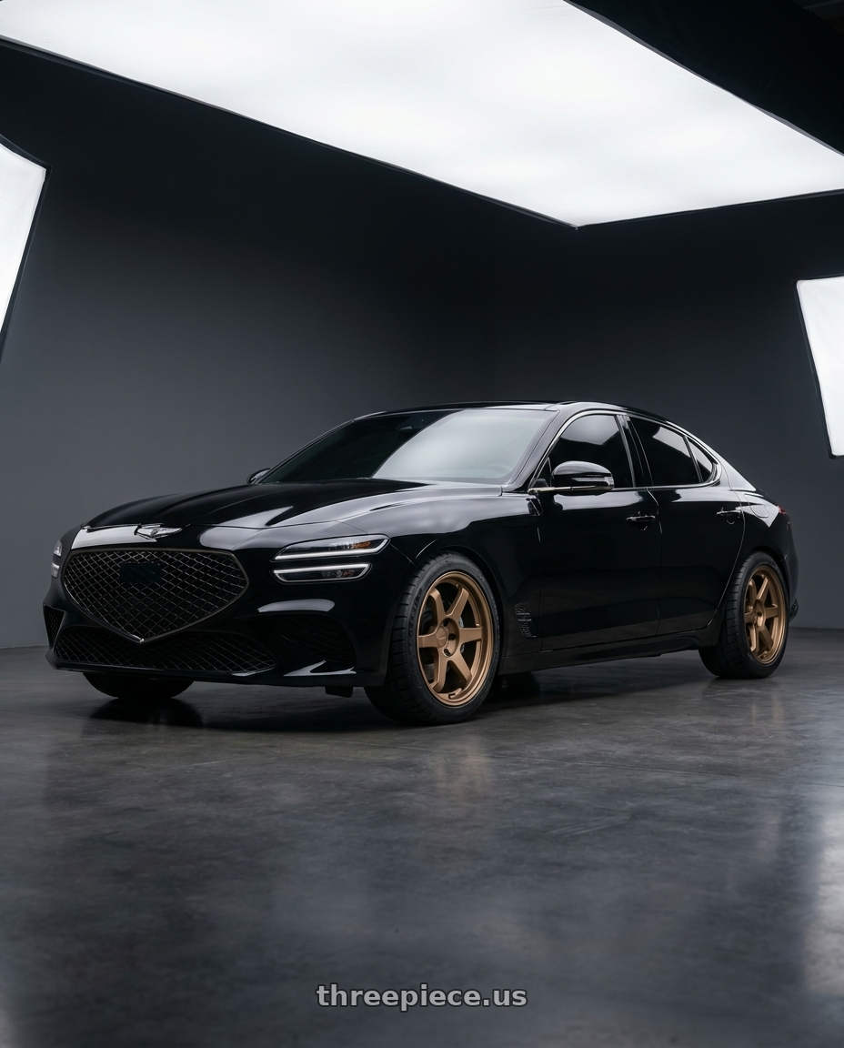 2023 Genesis G70 Sport Prestige, Victoria Black with 9six9 SIX-1 5x114.3 19X8.5 +35 Matte Bronze wheels
