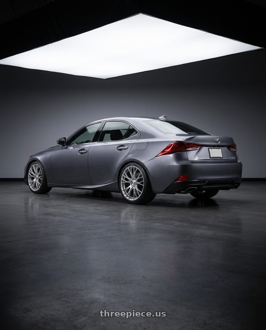 2017 Lexus is f sport with WedsSport SA-20R 5x114.3 18x9.5+38 VI Silver wheels rear three quarter view square tires