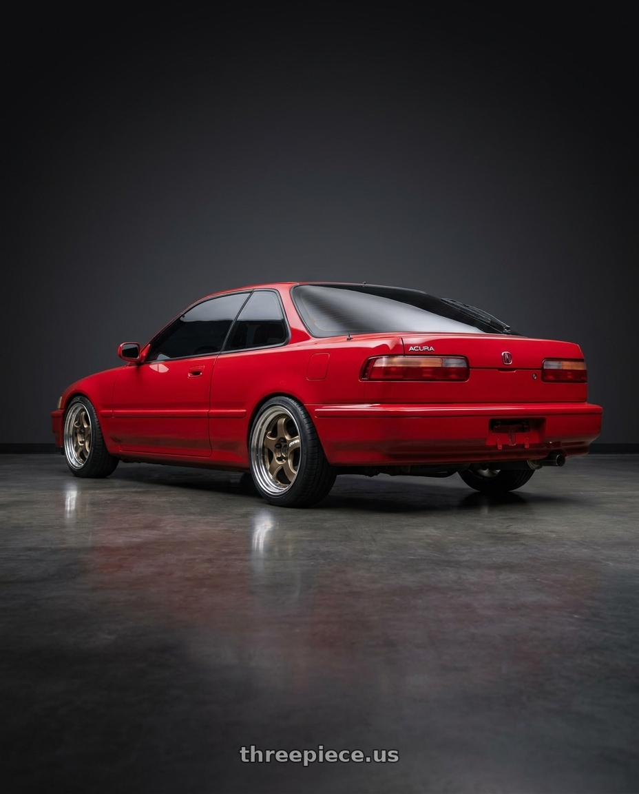 1993 Acura Integra with Work Meister S1 2P 4x100 15x7+38 A Disk Titanium Gold wheels rear three quarter view square tires