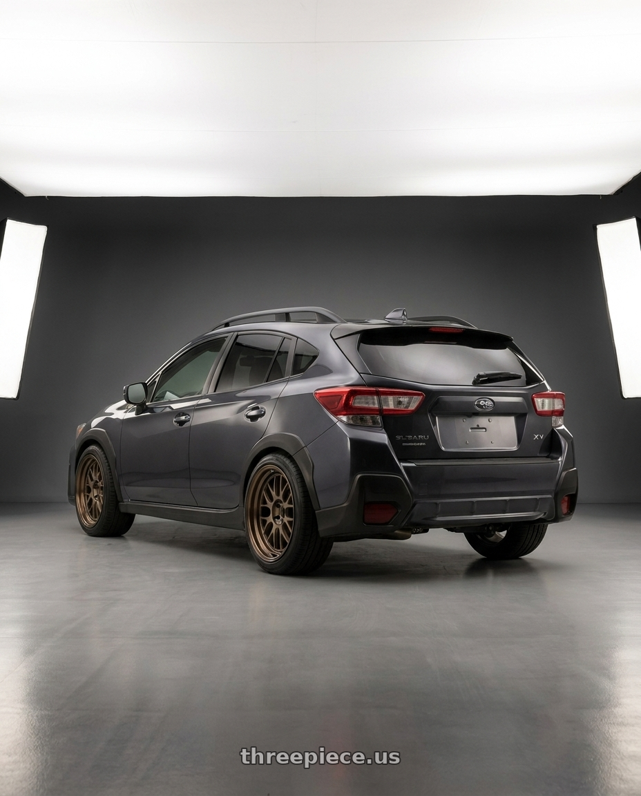 2020 Subaru Xv with Volk Racing 21A 5x100 18X11-10  Bronze wheels rear three quarter view square tires