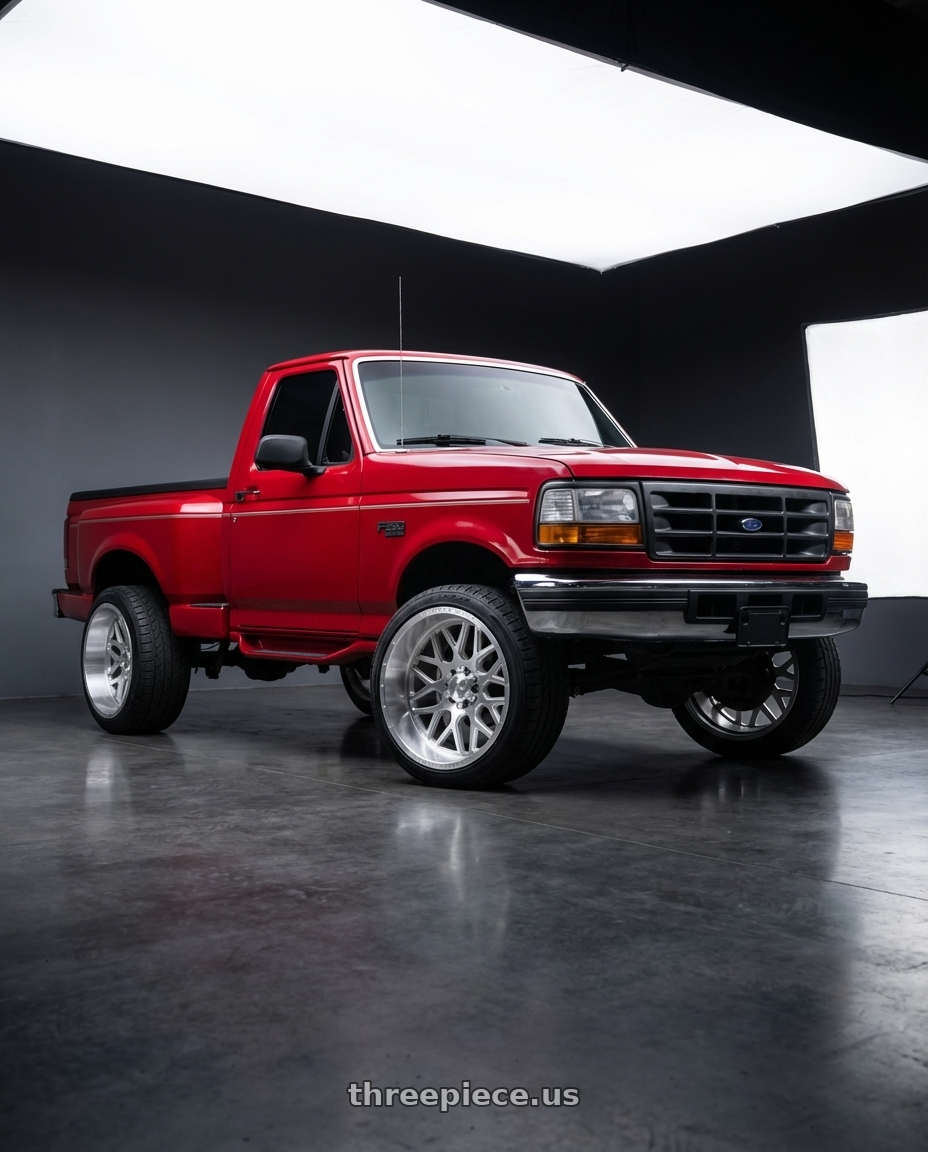 1994 ford f150 Flareside xlt with Axe AX5.1 6x135/6x139.7 24X12 -44 SILVER wheels