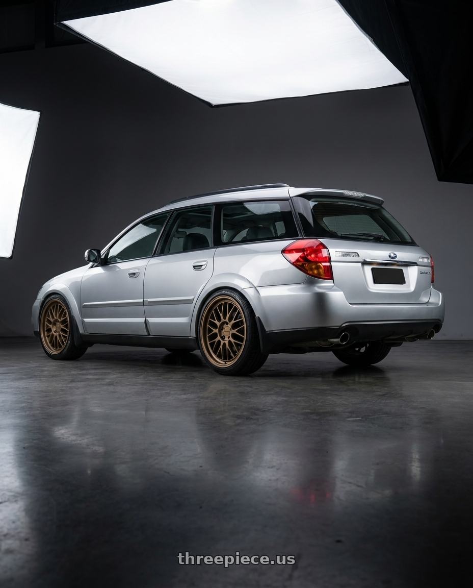 2005 subaru outback premium pack automatic AWD MY05 with KATANA RACING KR06 5x100 18x8 +40 Matte Bronze wheels rear three quarter view slight stretch tires