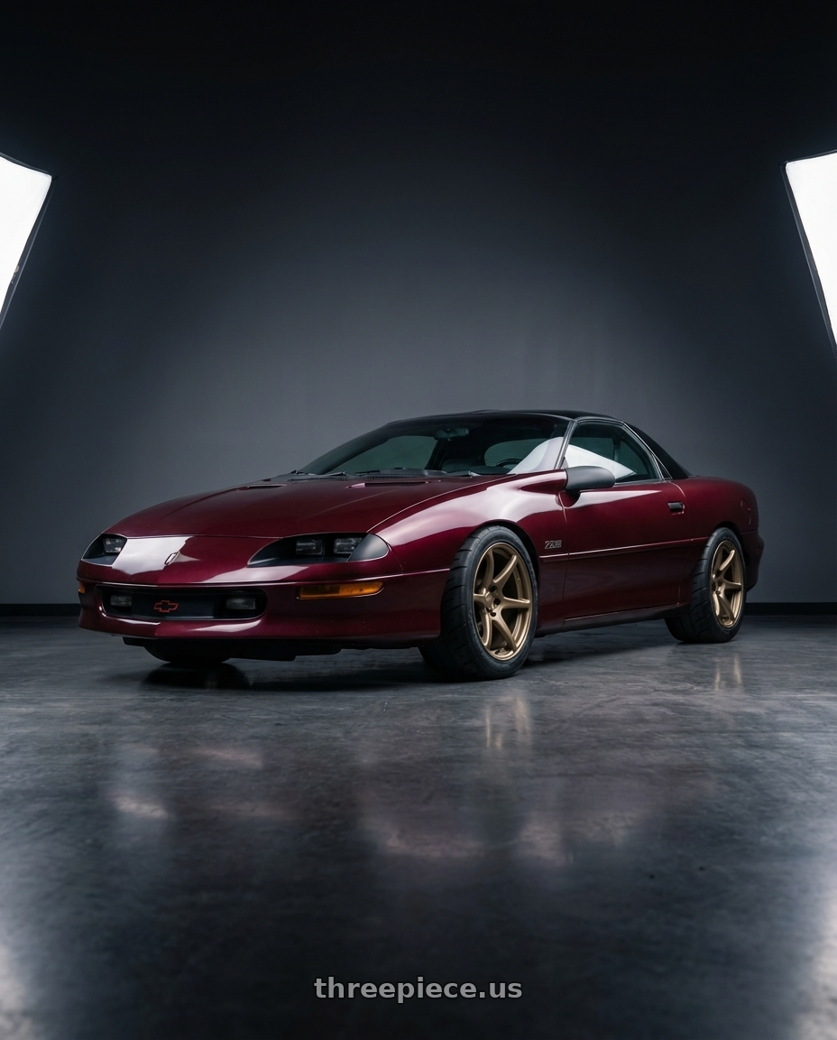 1995 Camaro z28  with Kansei K11B Tandem 5X100 18x9.5 22 Bronze wheels front three quarter view lowered stance