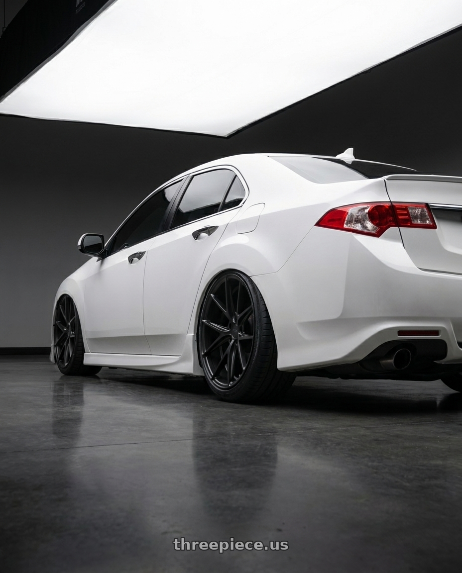 2013 Acura TSX with Niche 1PC M117 MISANO 5X114.3 18X9.5 +40 MATTE BLACK wheels rear three quarter view slight stretch tires