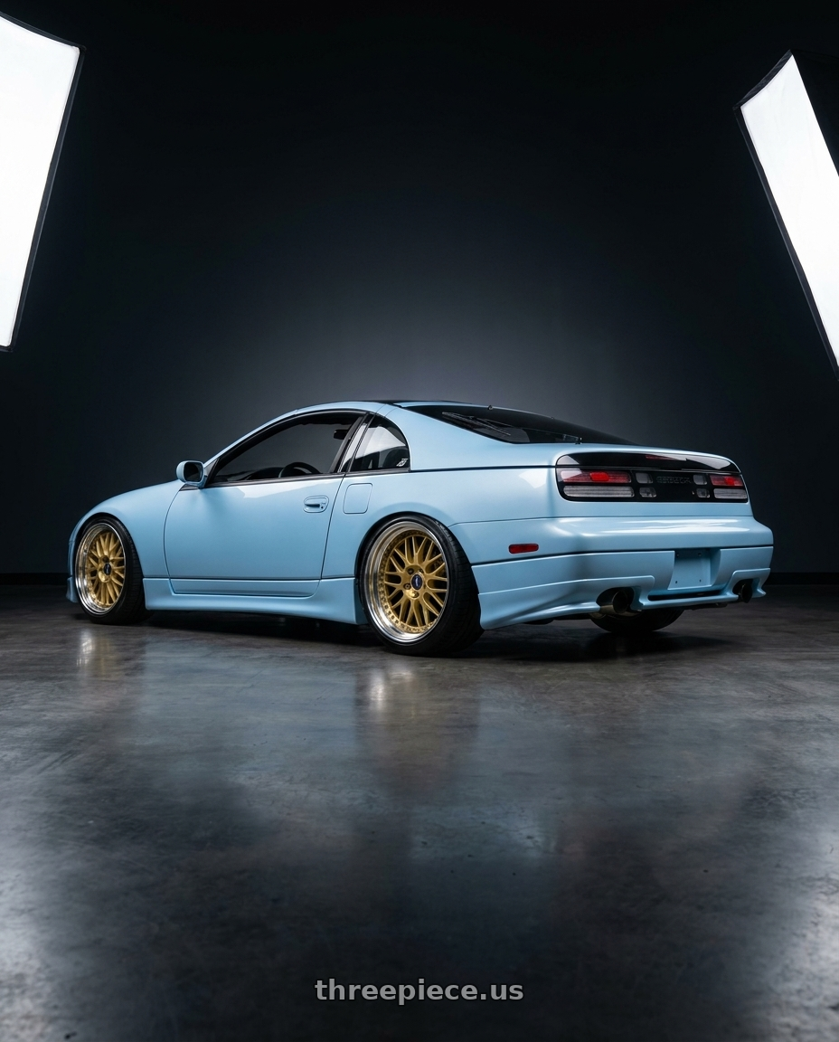 1990 Nissan 300zx with Work Vs-Xx 5x100 18x8.5+32 A Disk Light Grey Silver wheels rear three quarter view square tires